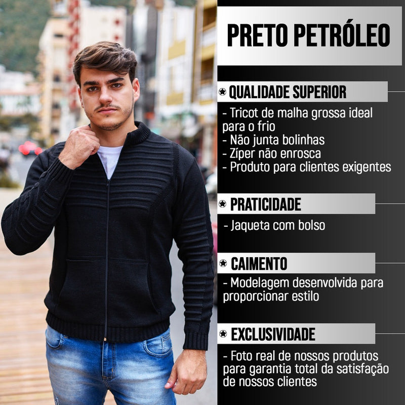 Jaqueta Casaco De Inverno Frio Masculino Com Bolso e Ziper Tricot