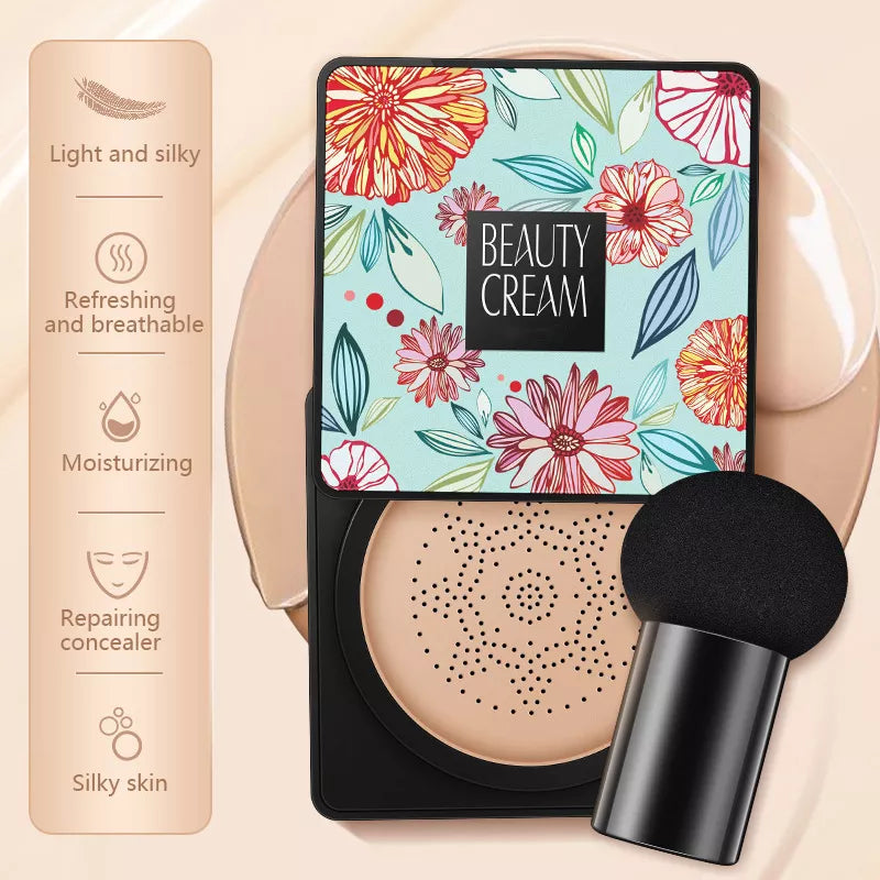 Base BB Cream, Hidratante Cabeça de Cogumelo Almofada de Ar CC Cream, Capa Corretiva Líquida, Capa Perfeita Base de Maquiagem Cor Natural
