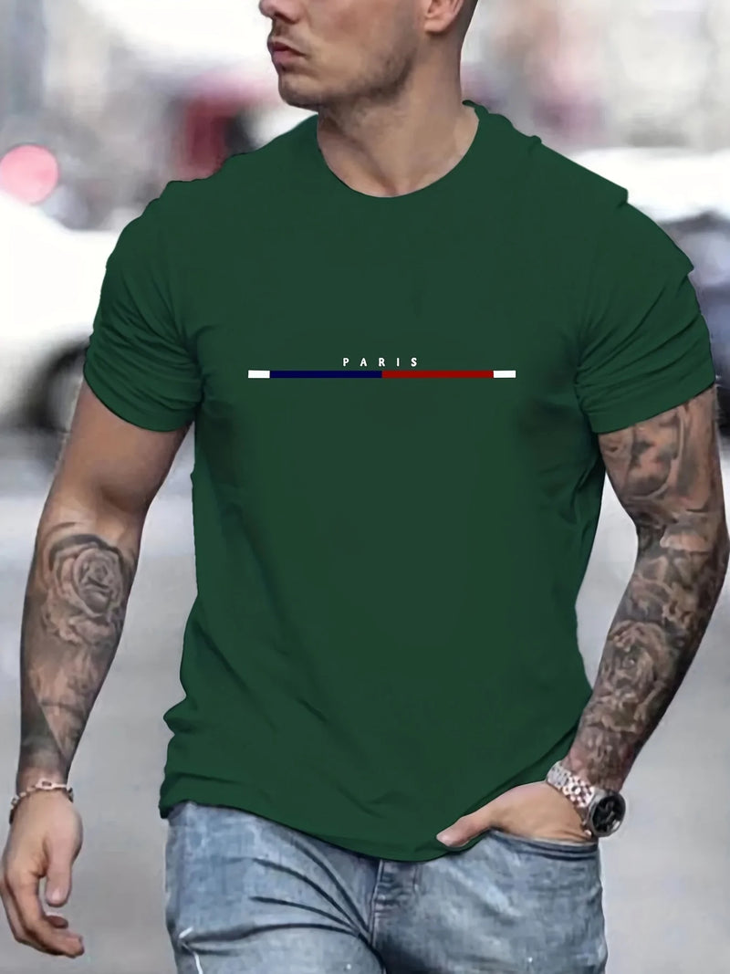 Camiseta de Manga Curta Paris Masculina Blusa Solta 100 Algodão Tops Soltos Roupas Grandes para Homens, Alta Qualidade